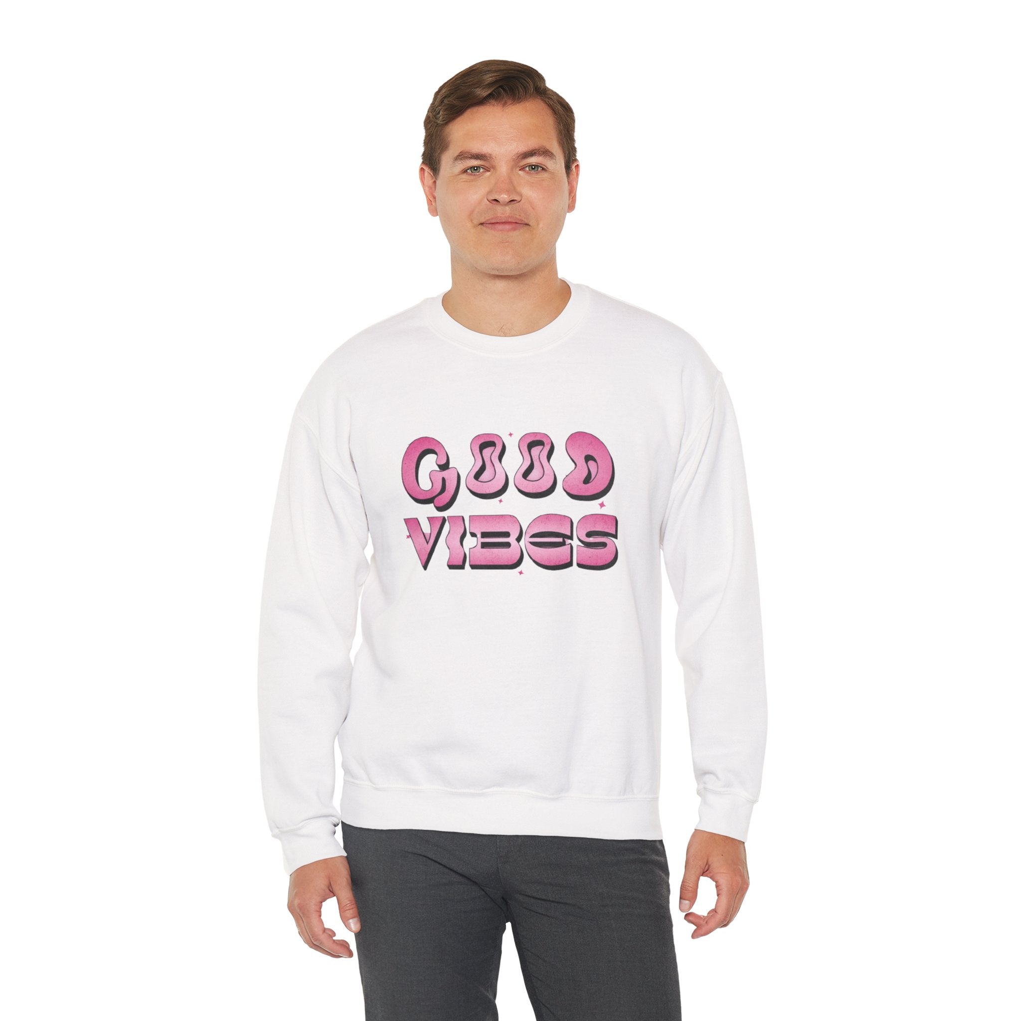 Good Vibes Crewneck Sweatshirt — Retro Pink 3D Text