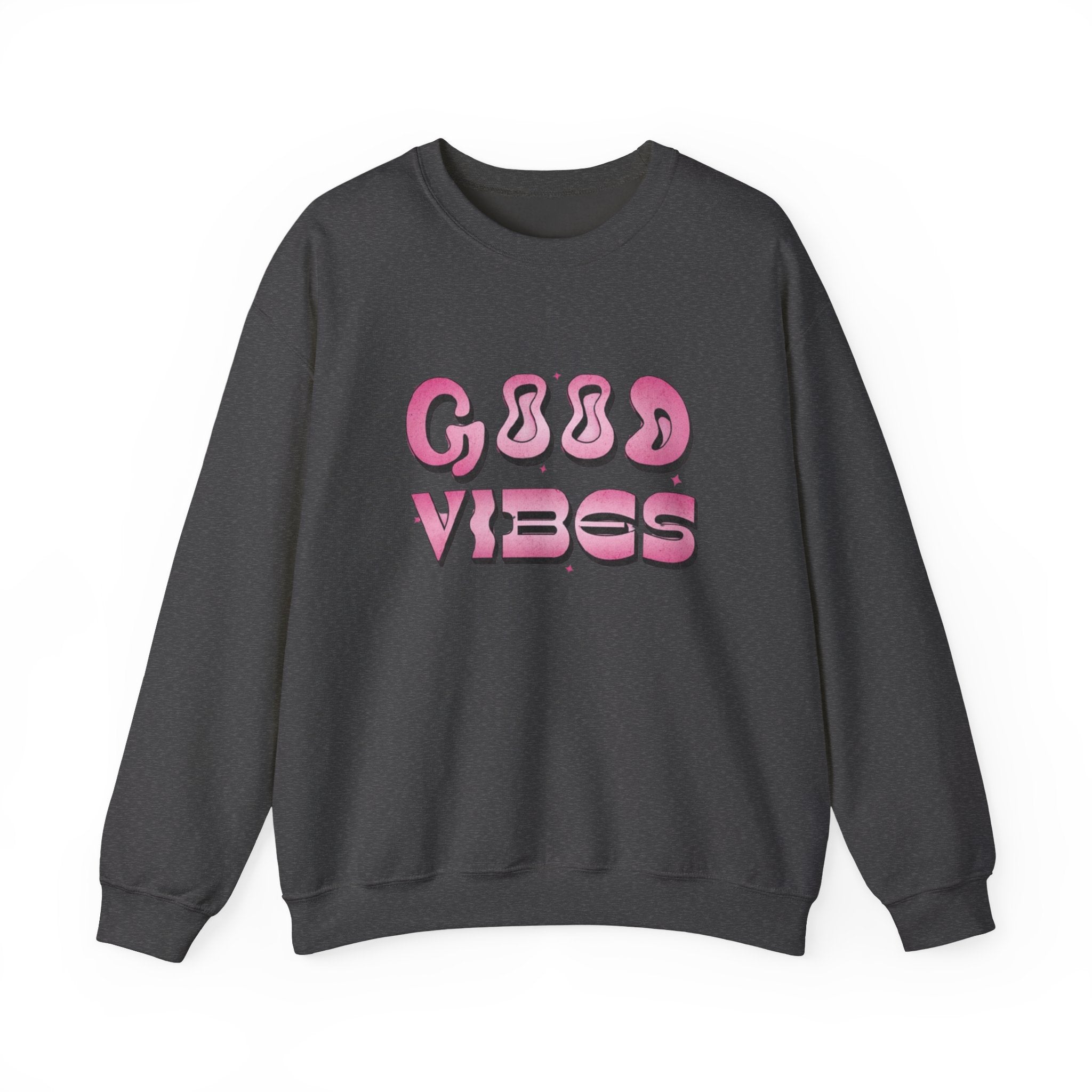 Good Vibes Crewneck Sweatshirt — Retro Pink 3D Text
