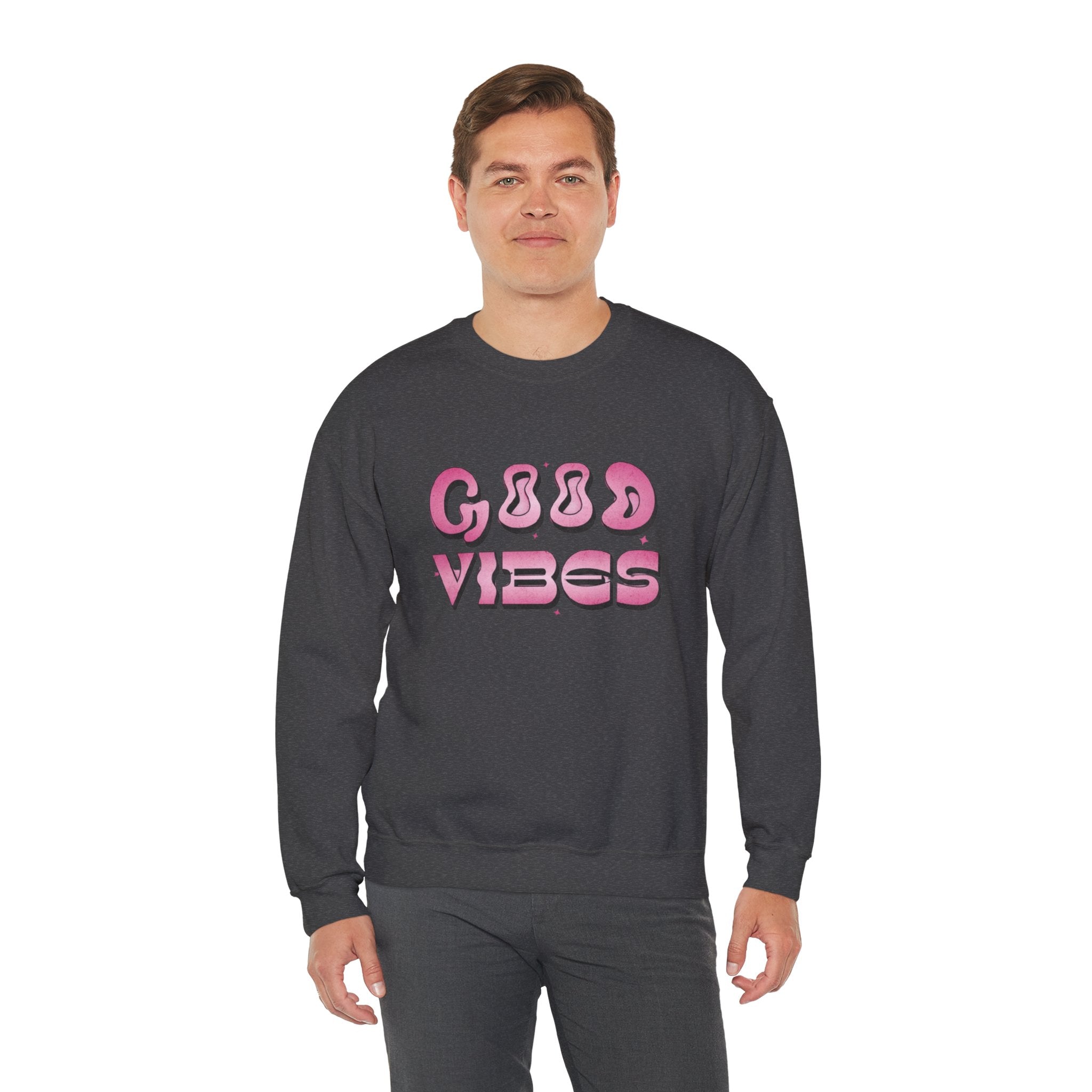Good Vibes Crewneck Sweatshirt — Retro Pink 3D Text