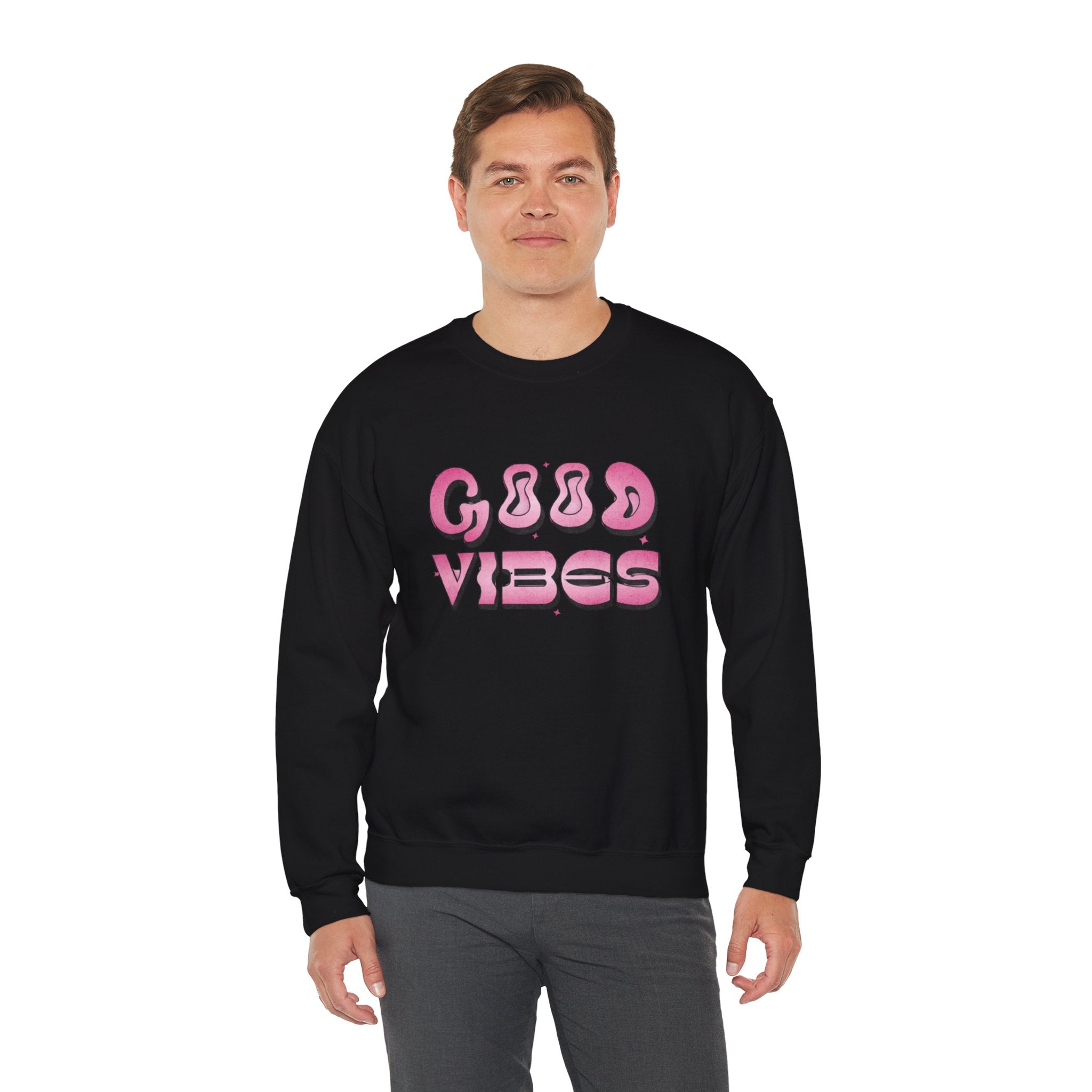 Good Vibes Crewneck Sweatshirt — Retro Pink 3D Text