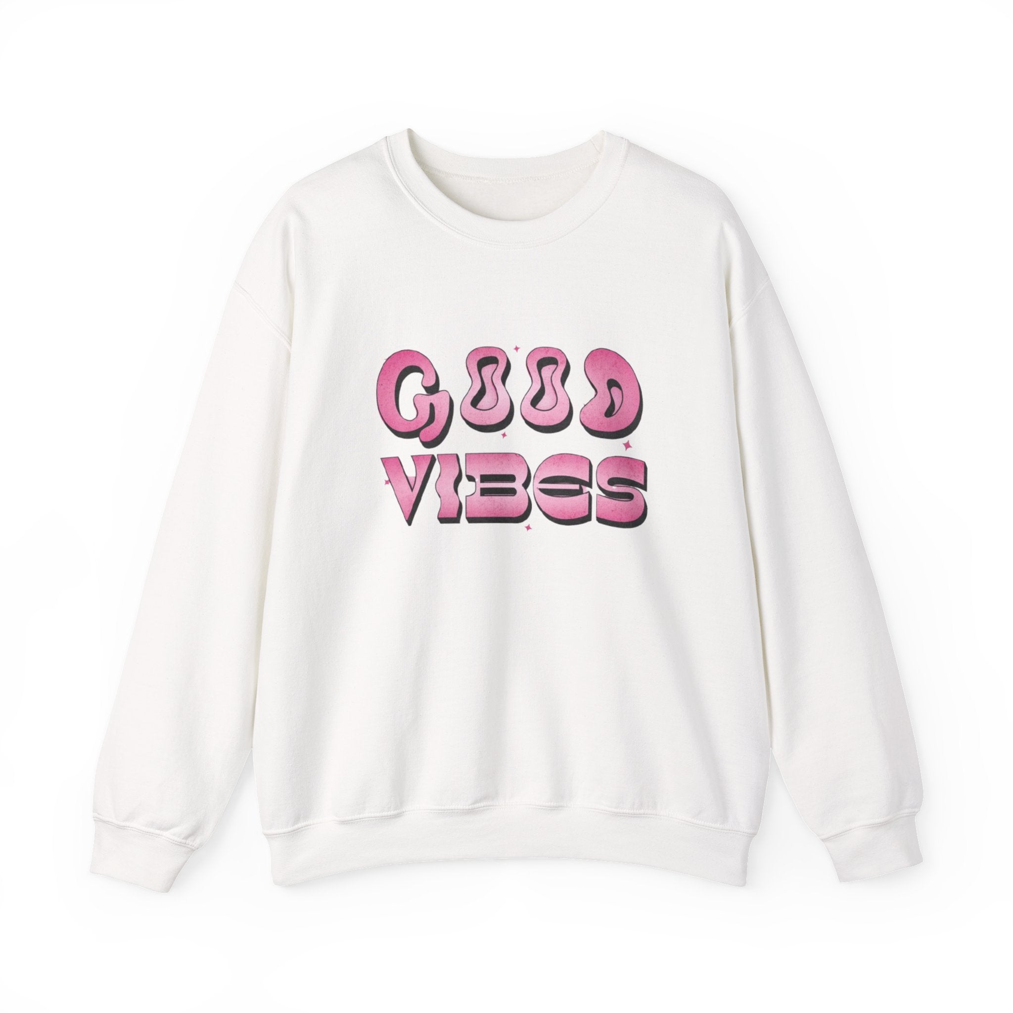 Good Vibes Crewneck Sweatshirt — Retro Pink 3D Text