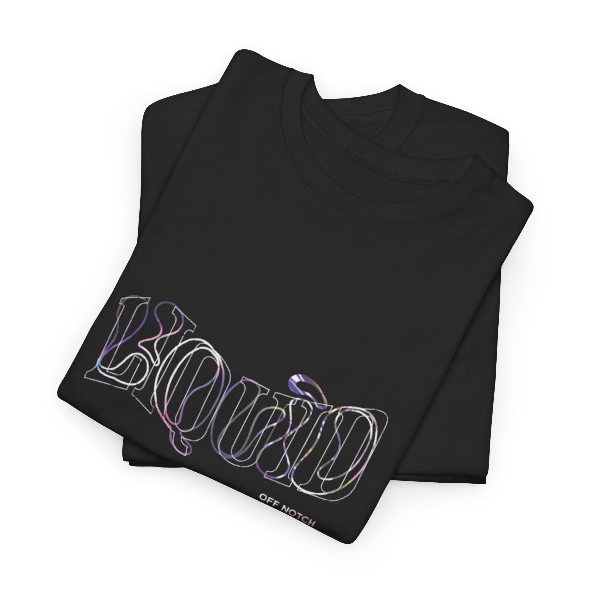Liquid Script Tee — Black Graphic T‑Shirt with Neon Outline Text