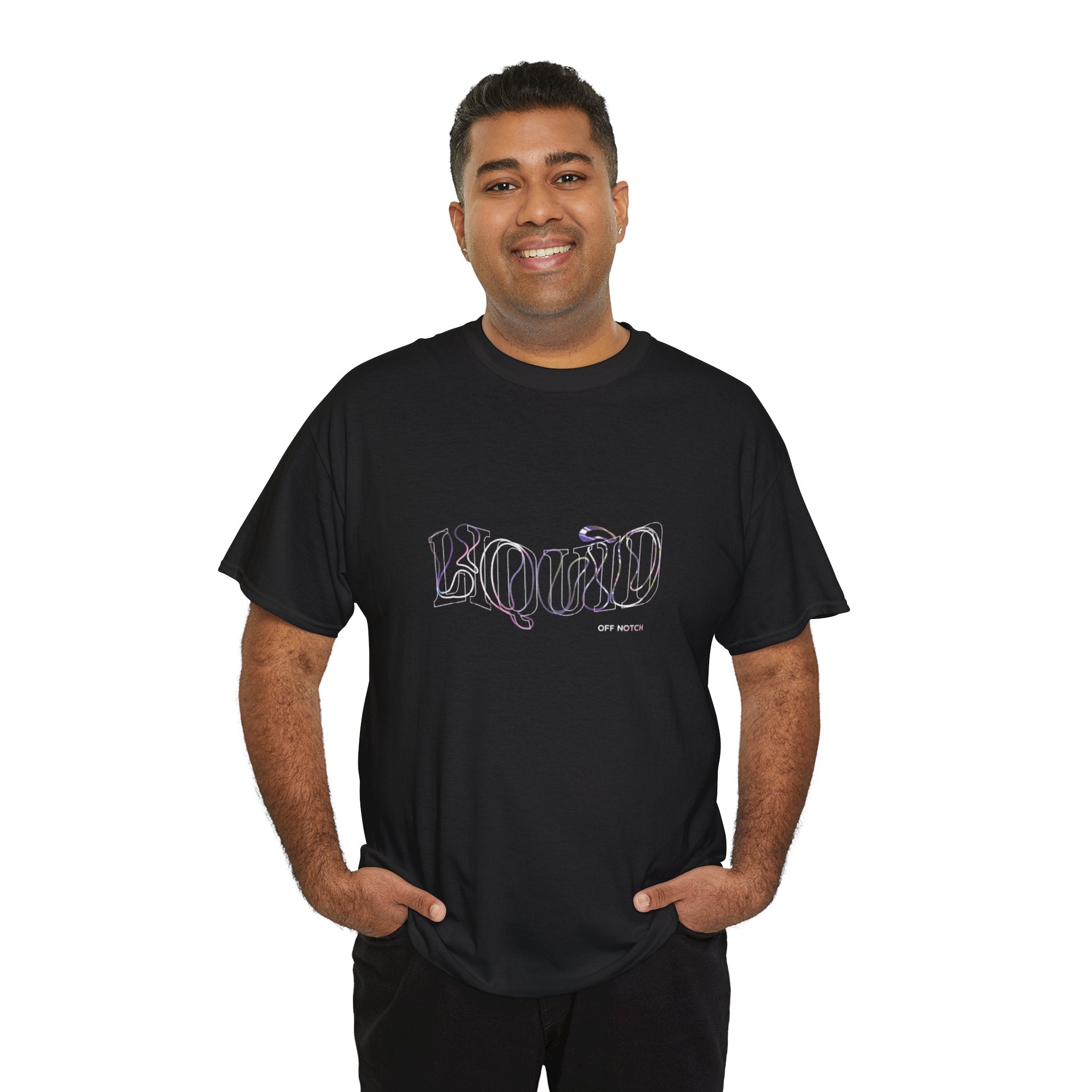 Liquid Script Tee — Black Graphic T‑Shirt with Neon Outline Text