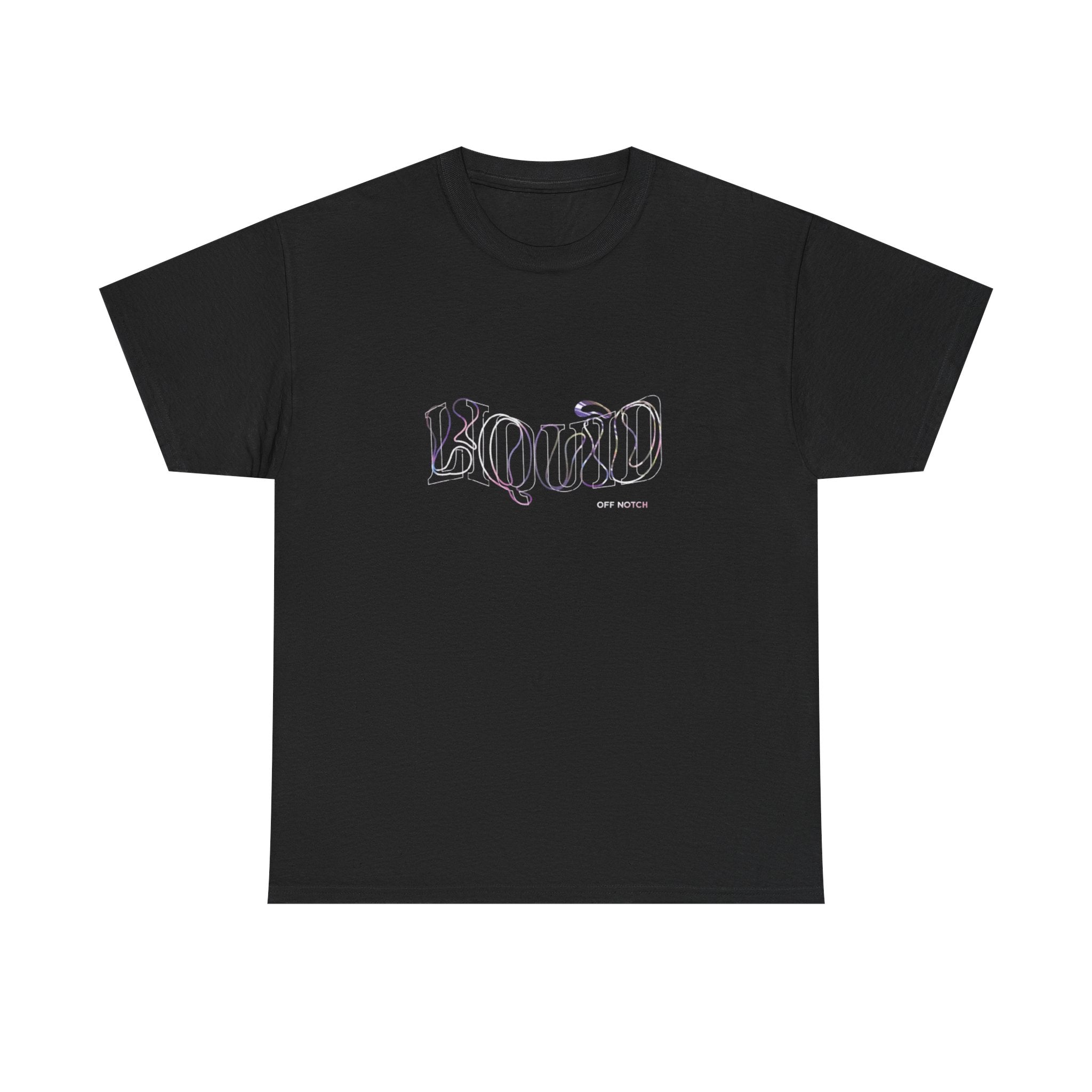 Liquid Script Tee — Black Graphic T‑Shirt with Neon Outline Text