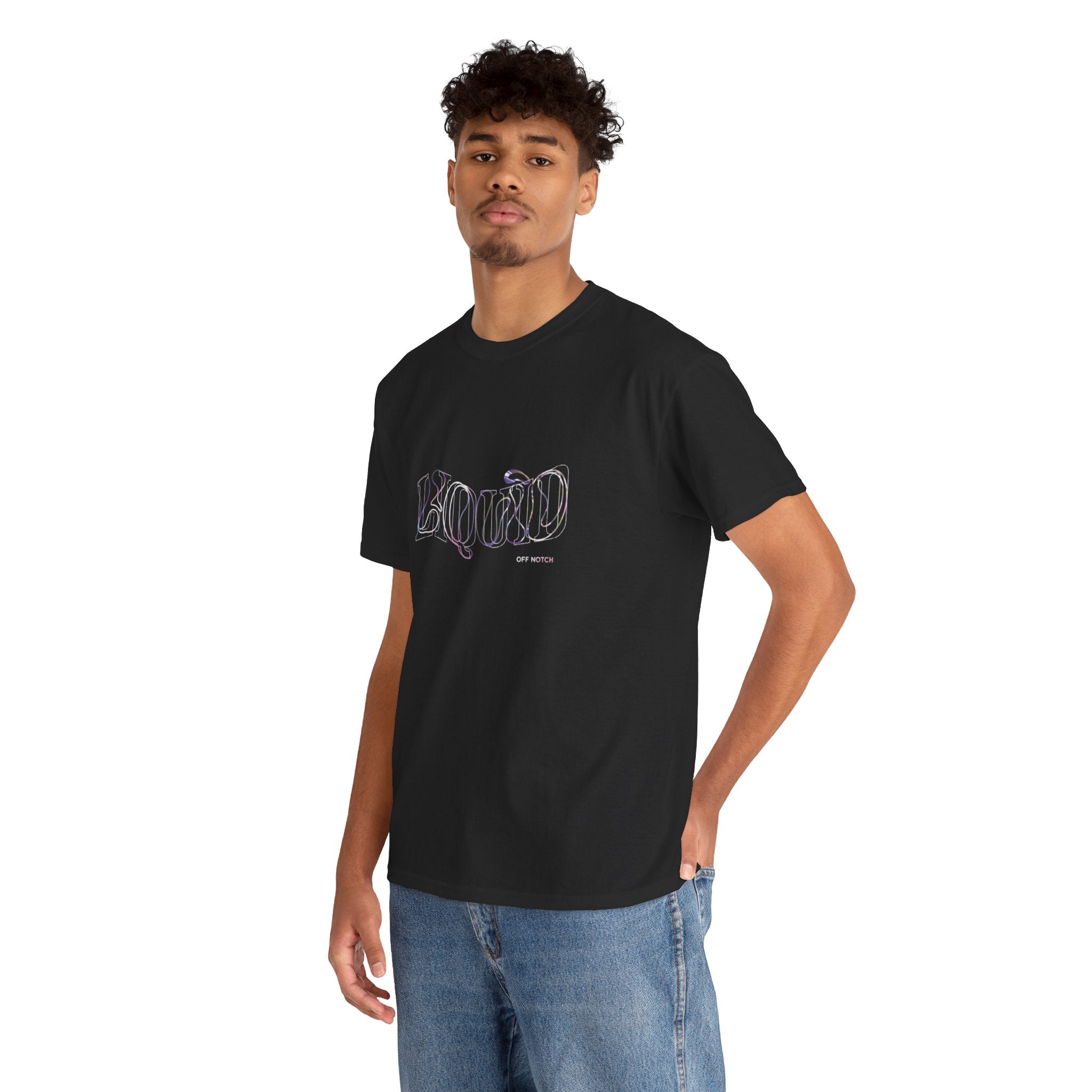Liquid Script Tee — Black Graphic T‑Shirt with Neon Outline Text