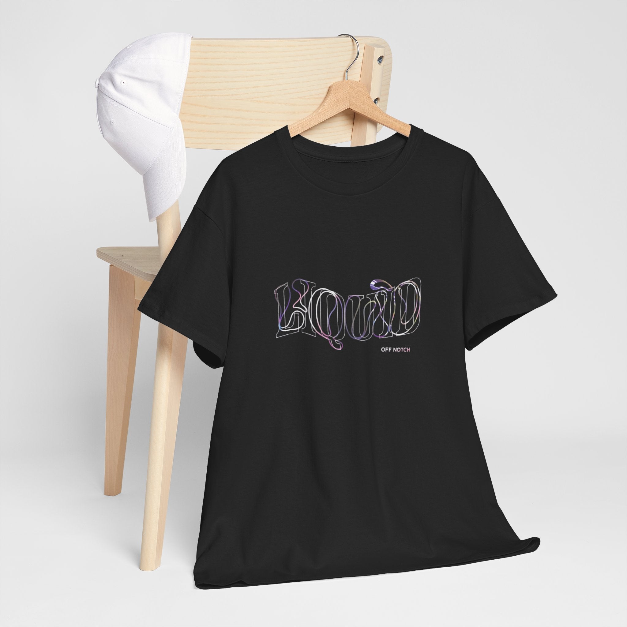 Liquid Script Tee — Black Graphic T‑Shirt with Neon Outline Text